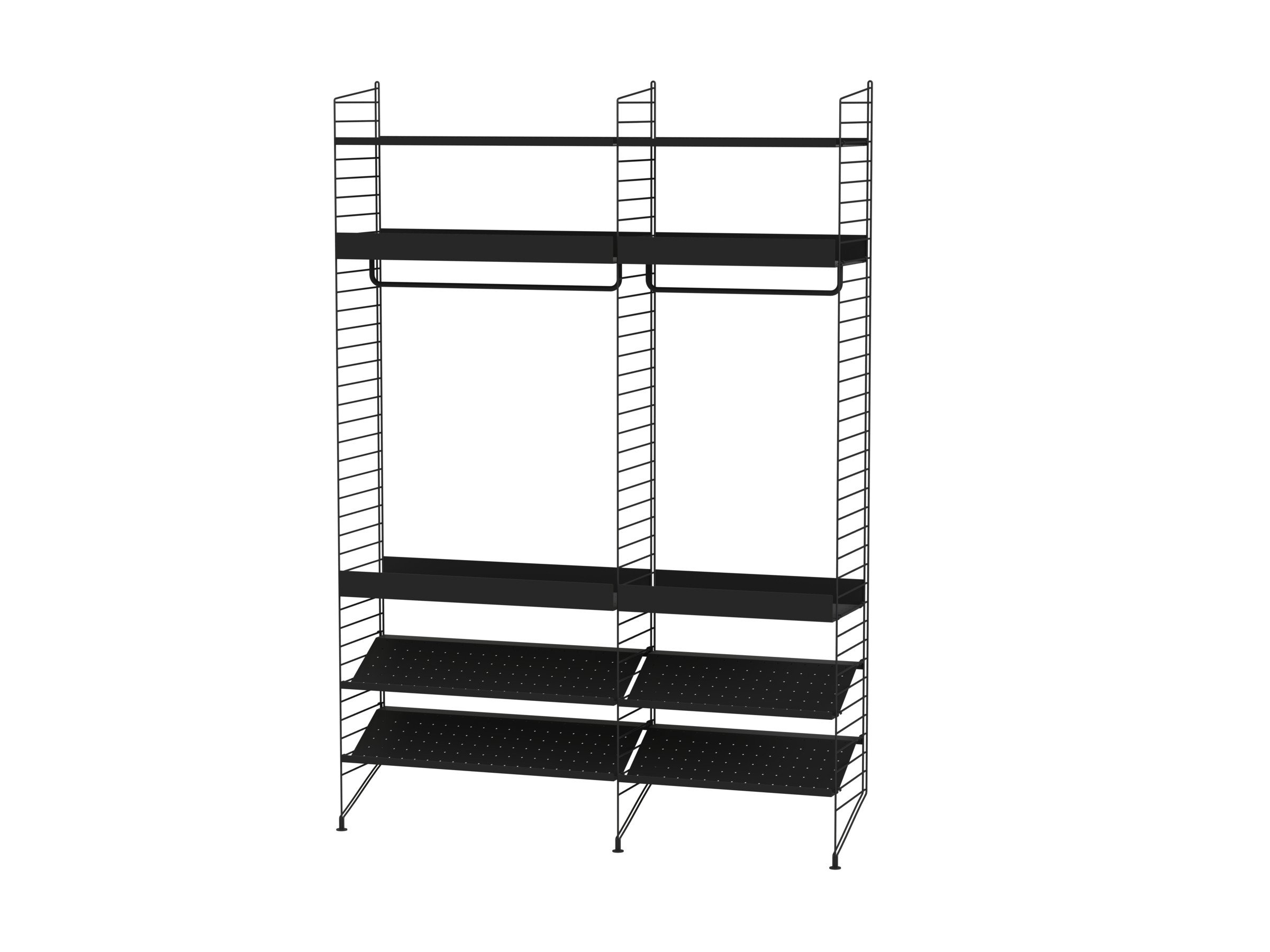 Pour les chambres spacieuses, nous proposons cette combinaison en deux sections à poser au sol incluant de nombreuses fonctions telles que des barres et des étagères à chaussures.