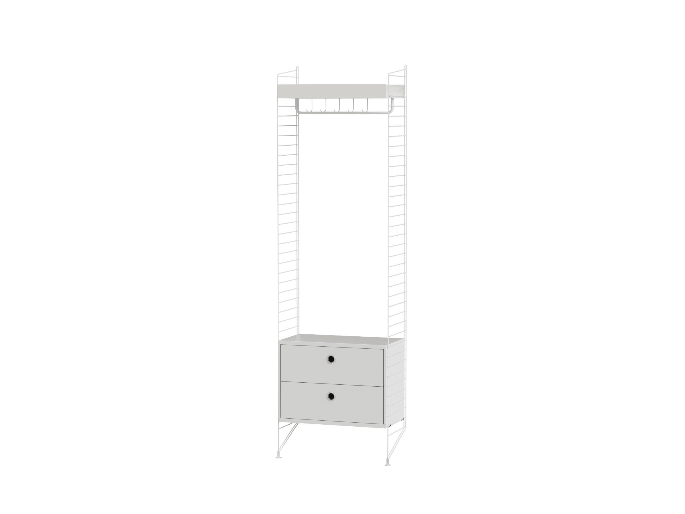 This floor mounted one-section combination is perfect for the medium sized hallway. High edge metal shelf with added accessories giving you increased storage possibilities. Drawers at the bottom for you gloves and scarves.