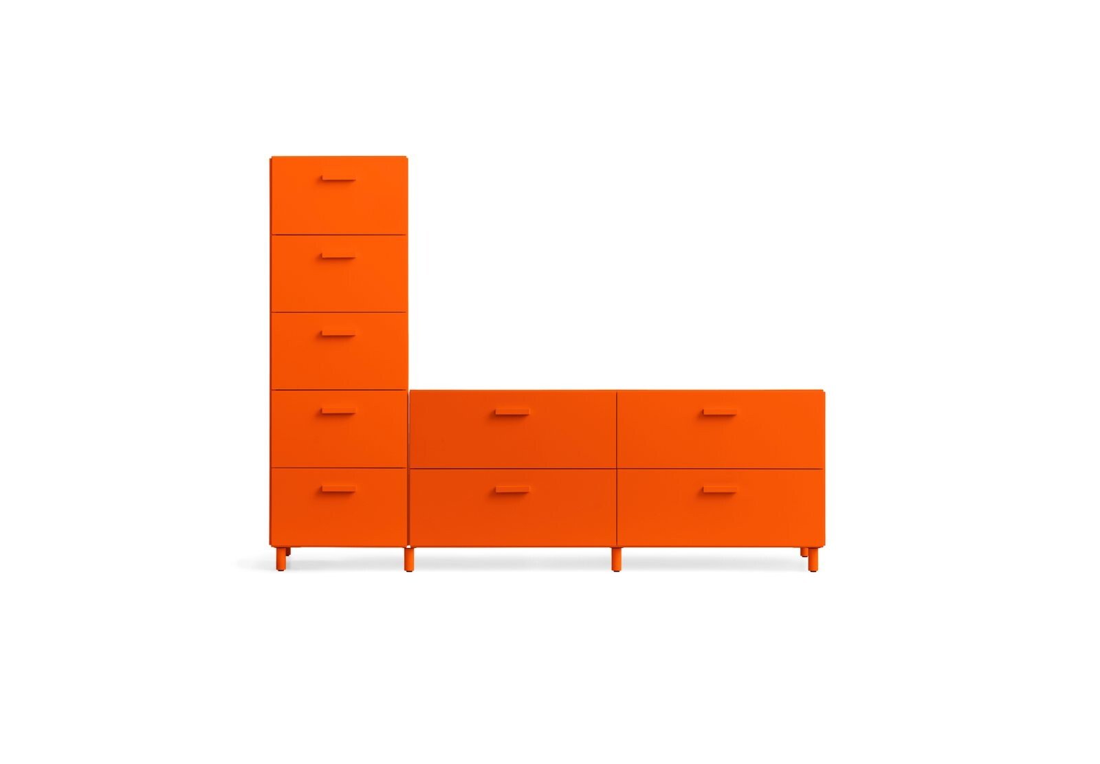 One low and one tall Relief drawer with legs  Orange