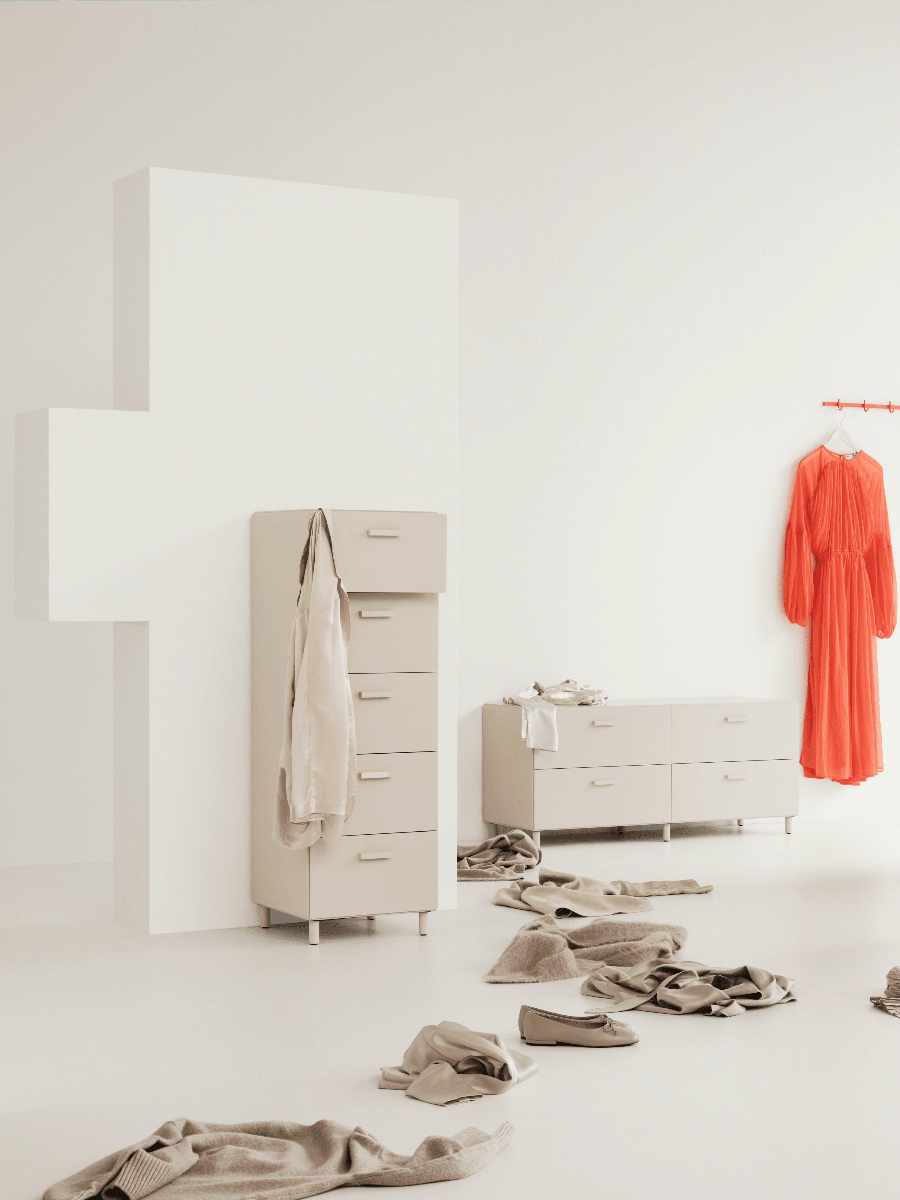 Relief Chest of drawers, wide  Orange