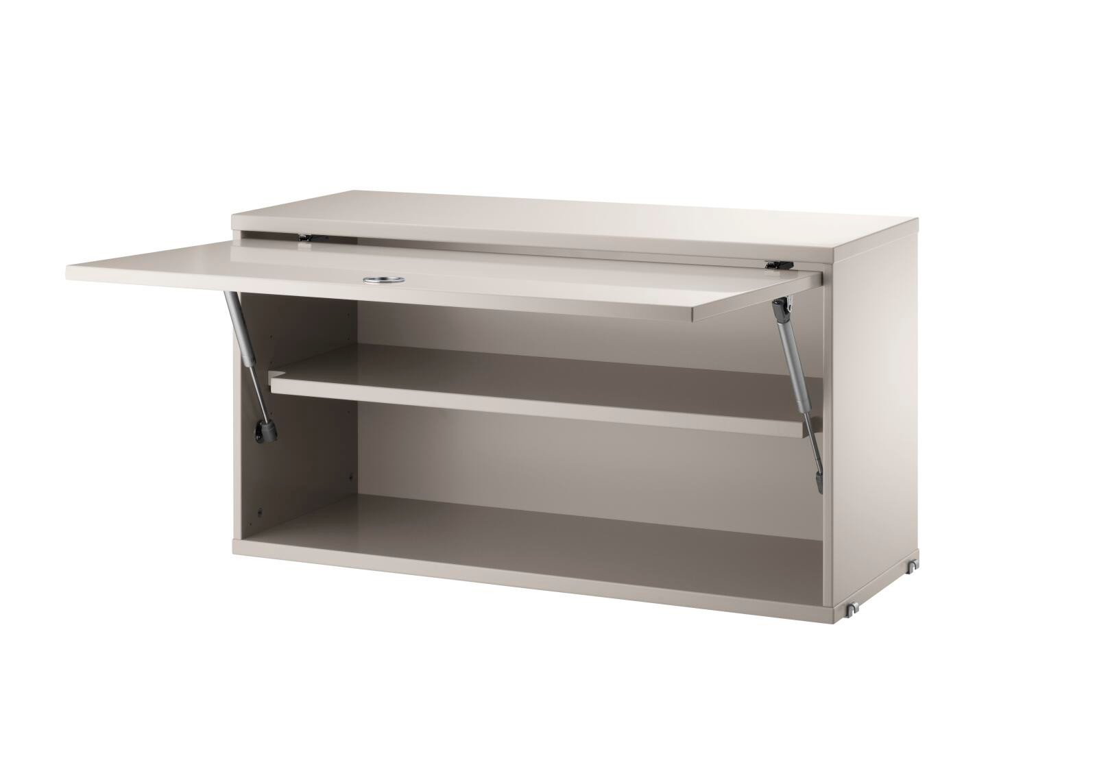The Cabinet with flip door is available in two widths, 78 cm and 58cm, and one depth, 30 cm. The height of the cabinet is 42 cm. The cabinet fits together with all 30 cm deep wire and plex panels from String® System. The cabinet consists of one adjustable inner shelf. The internal dimensions are w75/w54 x d28.5 x h38 cm. The cabinet is delivered unassembled.